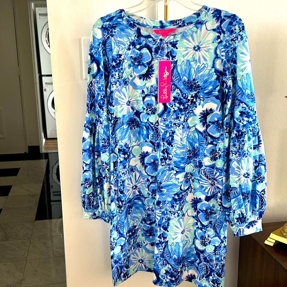 NWT Lilly Pulitzer Bartlett Dress in Coastal Blue Catch and Keep. Size Small